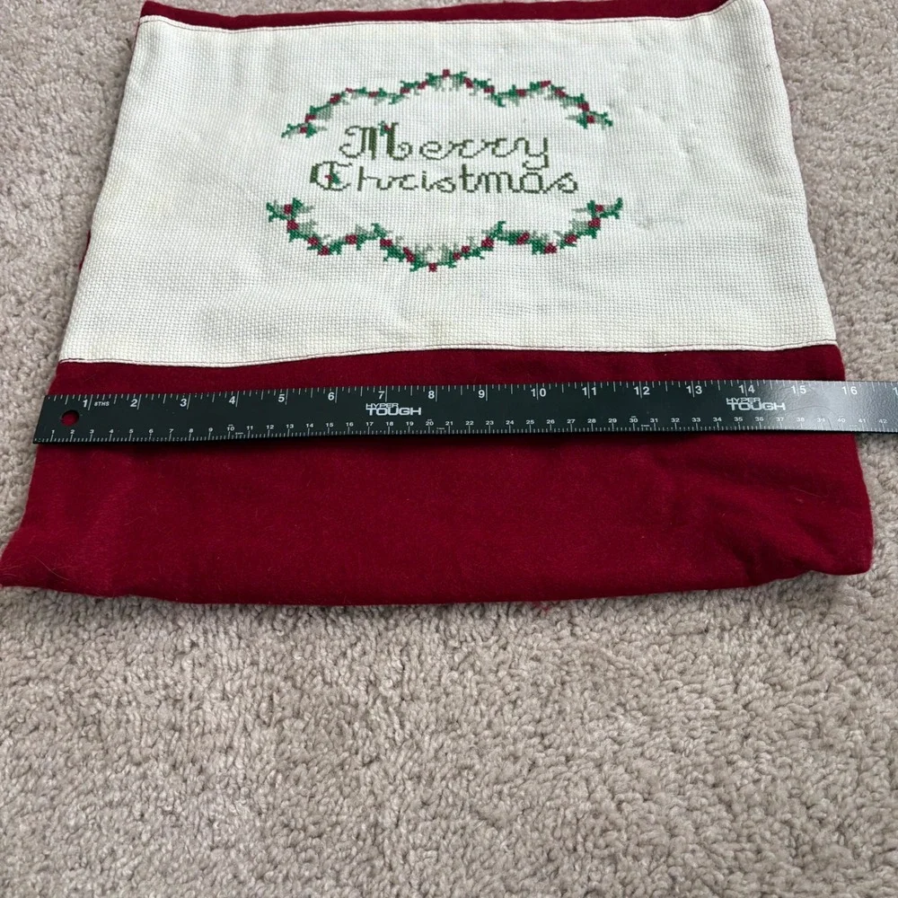 Handmade Vintage Merry Christmas Pillow‎ Cover Embroidered 16x16 No Pillow